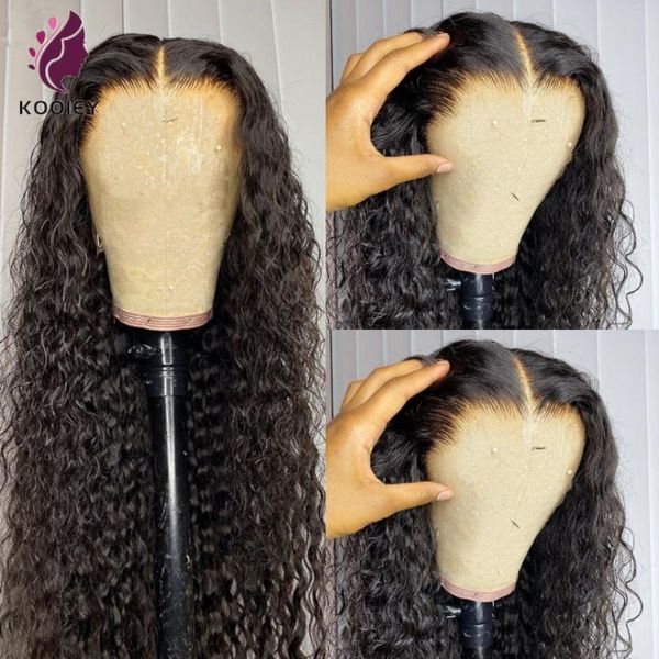 lace wigs water wave front wig 13x4 frontal human hair brazilian deep curly 4x4 closure wet and wavy, Black;brown