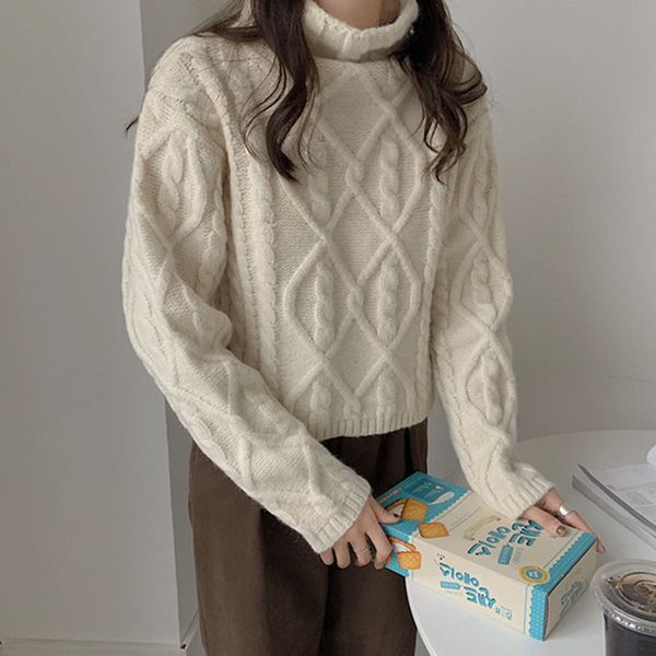 twist diamond turtleneck women's fall and winter new korean retro sweater knitted or crocheted gora, White;black
twist diamond turtleneck women's fall and winter new korean retro sweater knitted or crocheted gora, White;black