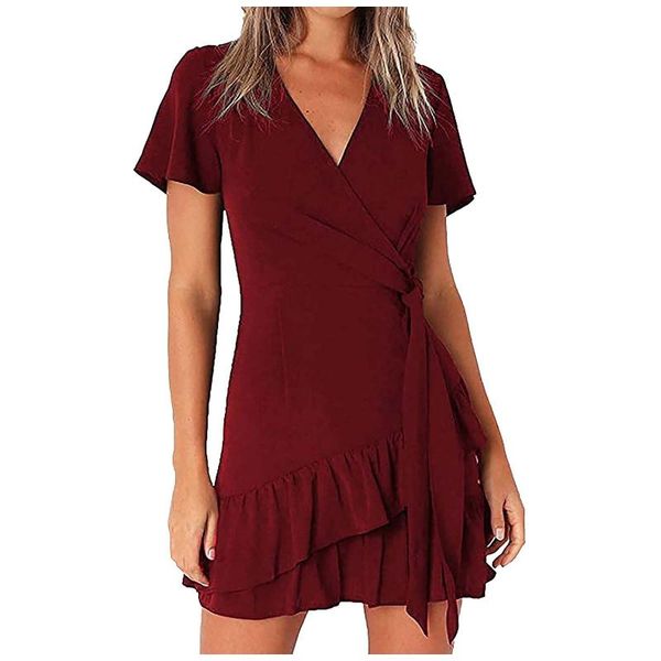 casual dresses summer women wrap dress short sleeve surplice v-neck ruffled hem fashion lady solid sweet party vestido, Black;gray
casual dresses summer women wrap dress short sleeve surplice v-neck ruffled hem fashion lady solid sweet party vestido, Black;gray