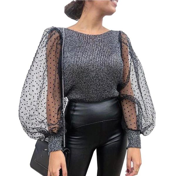women's blouses & shirts elegant puff sleeve knitted patchwork blouse mesh o-neck streetwear fashion sheer slim fit tee pullover, White
women's blouses & shirts elegant puff sleeve knitted patchwork blouse mesh o-neck streetwear fashion sheer slim fit tee pullover, White