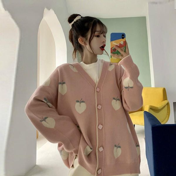 women's knits & tees women loose peach pattern knitted jackets 2021 korean autumn long sleeve sweaters cardigan pink coats female elega, White
women's knits & tees women loose peach pattern knitted jackets 2021 korean autumn long sleeve sweaters cardigan pink coats female elega, White