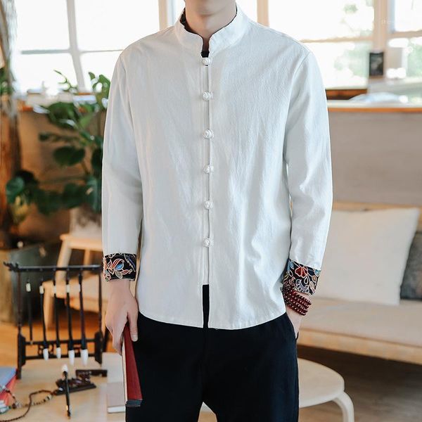 men's dress shirts chinese style long sleeve shirt men autumn thin fashion coil button cotton linen stand collar blouse, White;black
men's dress shirts chinese style long sleeve shirt men autumn thin fashion coil button cotton linen stand collar blouse, White;black