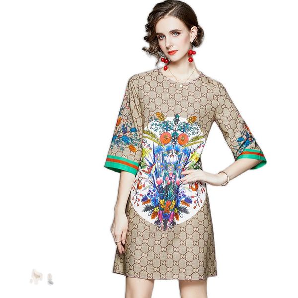 new summer printed loose casual dresses plus size runway half sleeve classic women's fashion dress elegant office ladies designer mini, Black;gray
new summer printed loose casual dresses plus size runway half sleeve classic women's fashion dress elegant office ladies designer mini, Black;gray