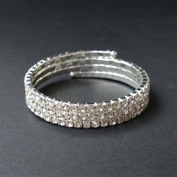 3 rows crystal rhinestone stretch bangle bracelet silver plated diamante bridal wedding jewelry bracelets for women q0719, Black
3 rows crystal rhinestone stretch bangle bracelet silver plated diamante bridal wedding jewelry bracelets for women q0719, Black