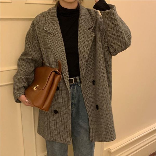 women's suits & blazers retro plaid suit jacket for women fashion urban chic temperament elegant casual loose office ladies all-match c, White;black
women's suits & blazers retro plaid suit jacket for women fashion urban chic temperament elegant casual loose office ladies all-match c, White;black