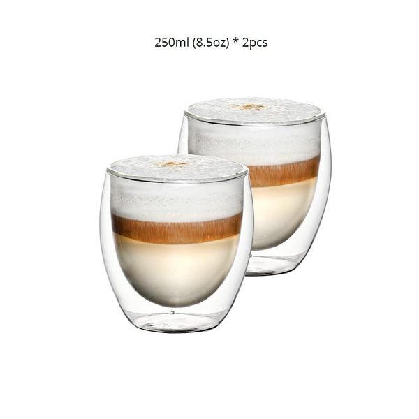 set of 2pcs 8.5oz double wall heat resistant borosilicate handmade blown coffee glasses for latte cold drinks 250ml
set of 2pcs 8.5oz double wall heat resistant borosilicate handmade blown coffee glasses for latte cold drinks 250ml