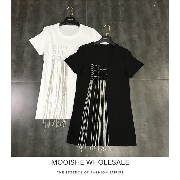 women's sweaters mooishe summer women t shirt short sleeved diamond tassels chain black white tee, White;black
women's sweaters mooishe summer women t shirt short sleeved diamond tassels chain black white tee, White;black