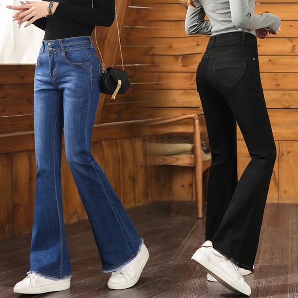 women's jeans spring autumn korean high-waisted flared girls slim elasticity denim trousers casual streetwear burrs pants, Blue
women's jeans spring autumn korean high-waisted flared girls slim elasticity denim trousers casual streetwear burrs pants, Blue