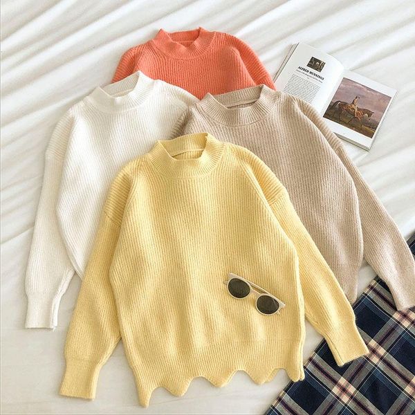 women's sweaters 2021 chic solid irregular women streetwear preppy style o neck long sleeve sweet pullovers korean sueter mujer, White;black
women's sweaters 2021 chic solid irregular women streetwear preppy style o neck long sleeve sweet pullovers korean sueter mujer, White;black