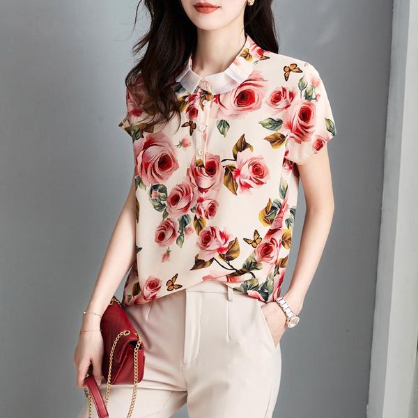 women's blouses & shirts short-sleeved chiffon shirt women 2021 summer style rose print high-end small floral blouse, White
women's blouses & shirts short-sleeved chiffon shirt women 2021 summer style rose print high-end small floral blouse, White