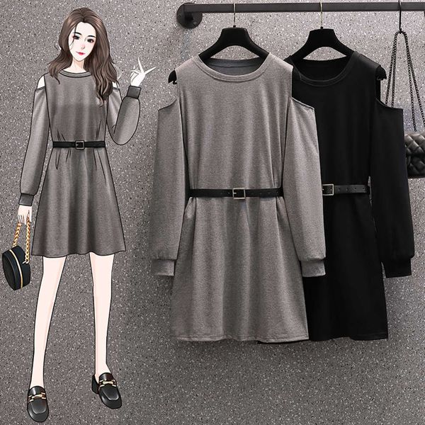2021 spring new large size women's slightly fat mm long sleeve t-shirt with off shoulder western style waist closing dress, Black;gray
2021 spring new large size women's slightly fat mm long sleeve t-shirt with off shoulder western style waist closing dress, Black;gray