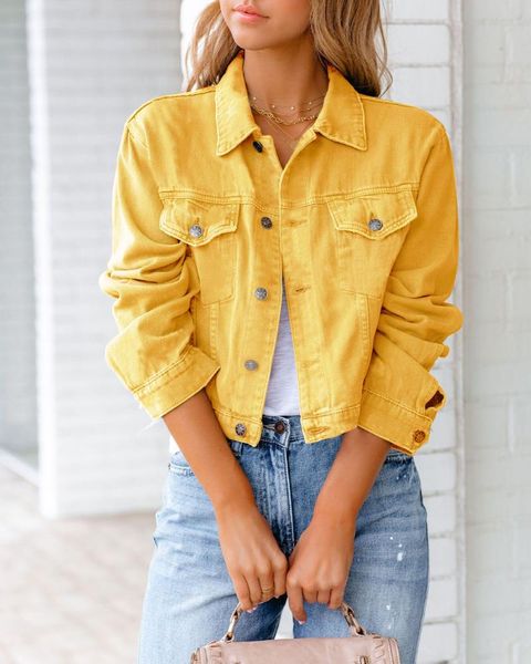 women's jackets autumn 2021 short denim solid color long sleeve jean jacket button down ladies loose cardigan coat spring, Black;brown
women's jackets autumn 2021 short denim solid color long sleeve jean jacket button down ladies loose cardigan coat spring, Black;brown