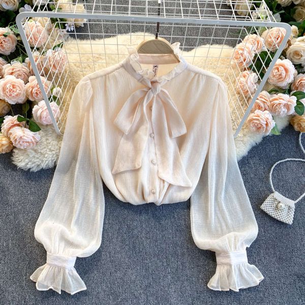 chiffon long shirt women's sweet fungus collar lace bowknot slim and versatile solid color bubble sleeve women, White
chiffon long shirt women's sweet fungus collar lace bowknot slim and versatile solid color bubble sleeve women, White