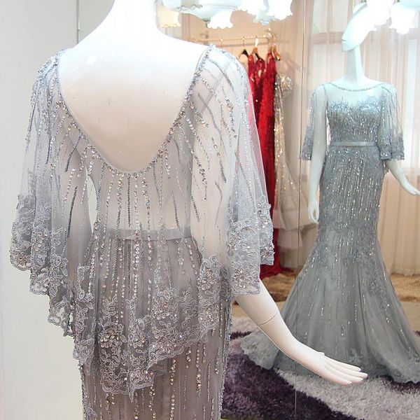party dresses silver long evening dress with bead abiti da cerimonia sera half sleeve lace vestido de festa robe soiree, White;black
party dresses silver long evening dress with bead abiti da cerimonia sera half sleeve lace vestido de festa robe soiree, White;black