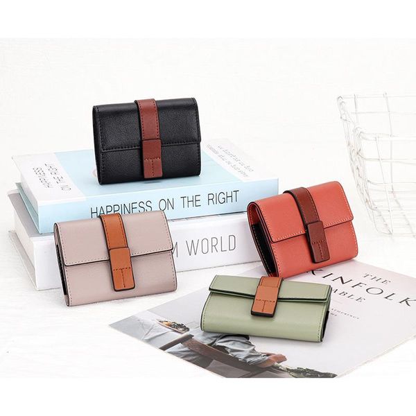 card holders women's short bag leather contrast color 2021 multi organ sleeve buckle certificate, Brown;gray
card holders women's short bag leather contrast color 2021 multi organ sleeve buckle certificate, Brown;gray