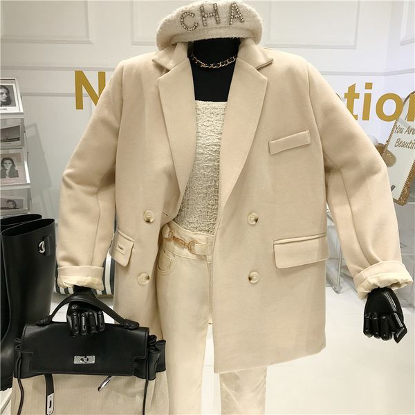 wool temperature woman's jacket spring double breasted loose and woollen suit xp3r, White;black
wool temperature woman's jacket spring double breasted loose and woollen suit xp3r, White;black