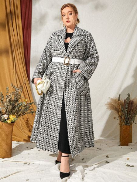 plus geo pattern drop shoulder double pocket tweed overcoat without belt m8yp#, Black
plus geo pattern drop shoulder double pocket tweed overcoat without belt m8yp#, Black