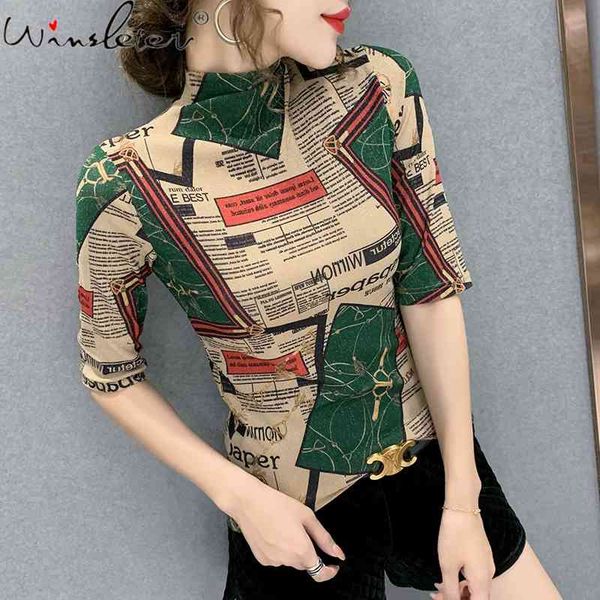 women's t-shirt summer korean style turtleneck print graffiti women half sleeve casual bottoming shirt tees t13308a 9gaw, White
women's t-shirt summer korean style turtleneck print graffiti women half sleeve casual bottoming shirt tees t13308a 9gaw, White