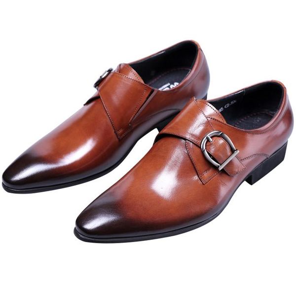 Dress Shoes Fashion Black / Brown Tan Business Mens Genuine Leather Wedding Man Work With Buckle