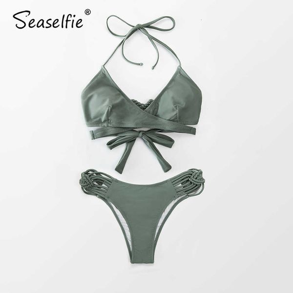 swimwear seaselfie dusty green strappy wrap low-waist bikini sets women two pieces swimsuits 2021 girls swimming suit, White;black
swimwear seaselfie dusty green strappy wrap low-waist bikini sets women two pieces swimsuits 2021 girls swimming suit, White;black