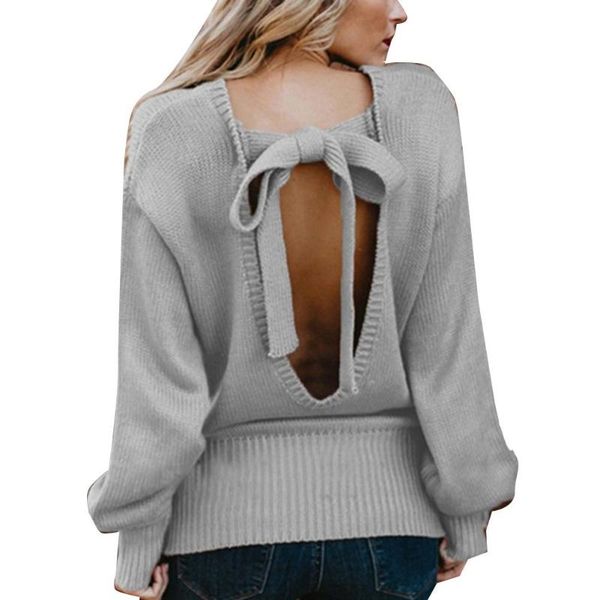 women's sweaters 2021 casual women sweater pullovers backless bow tie knitwear round neck solid color pullover top, White;black
women's sweaters 2021 casual women sweater pullovers backless bow tie knitwear round neck solid color pullover top, White;black