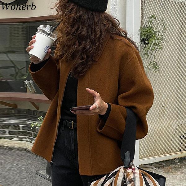 women's jackets woherb autumn winter crop women solid korean chic short elegant coats veste femme ins woolen jacket haqueta mujer retro, Black;brown
women's jackets woherb autumn winter crop women solid korean chic short elegant coats veste femme ins woolen jacket haqueta mujer retro, Black;brown