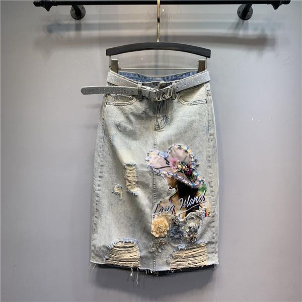 2021 spring new high waist ripped denim skirt women's sequins flower patch knee-length skirt female fashion jeans skirts, Black
2021 spring new high waist ripped denim skirt women's sequins flower patch knee-length skirt female fashion jeans skirts, Black
