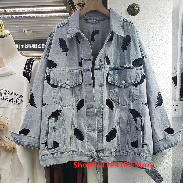 women's jackets 2021 spring heavy industry embroidery feather pattern loose and thin mid-length denim jacket female long-sleeved, Black;brown
women's jackets 2021 spring heavy industry embroidery feather pattern loose and thin mid-length denim jacket female long-sleeved, Black;brown