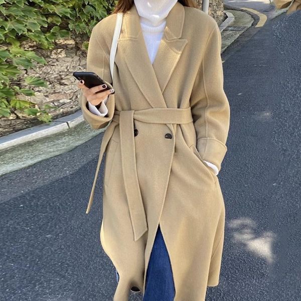 women's wool & blends wavsiyier winter lace-up jacket woolen 2021 warm loose elegant notched collar long thicken solid coat women ladie, Black
women's wool & blends wavsiyier winter lace-up jacket woolen 2021 warm loose elegant notched collar long thicken solid coat women ladie, Black