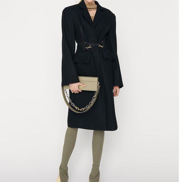 women's wool & blends mid-length thick woolen long black coat back slit waist adjustable suit
women's wool & blends mid-length thick woolen long black coat back slit waist adjustable suit