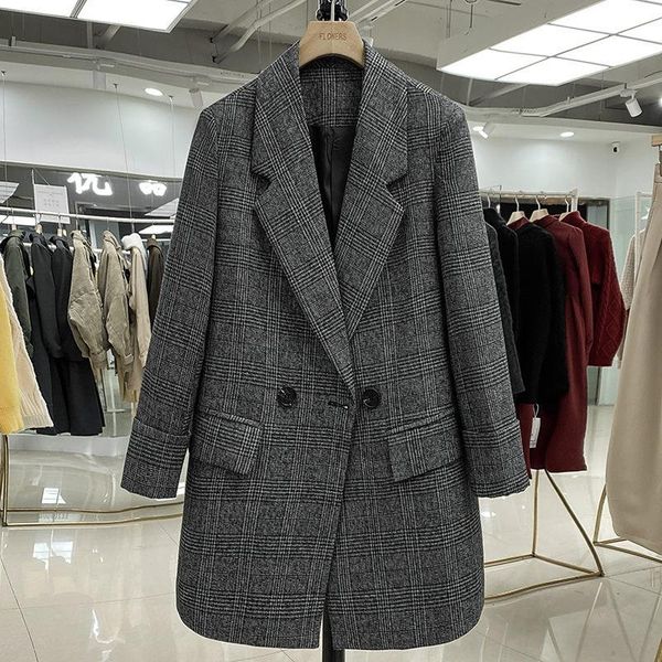 women's suits & blazers vintage plaid blazer jacket women casual fashion loose korean simple temperament 2021 autumn spring british sty, White;black
women's suits & blazers vintage plaid blazer jacket women casual fashion loose korean simple temperament 2021 autumn spring british sty, White;black