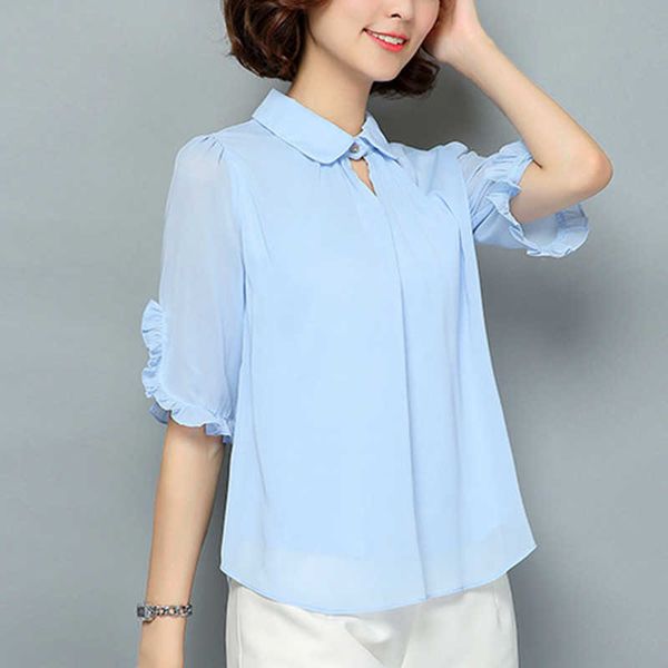 blouses women autumn and ruffles casual chiffon blouse female work wear office shirts plus size xxxl/4xl white/pink 210531