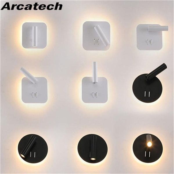 wall lamp bedroom beside led light with switch reading adjustable lighting angle aluminum+ acrylic ac90-260v nr-235