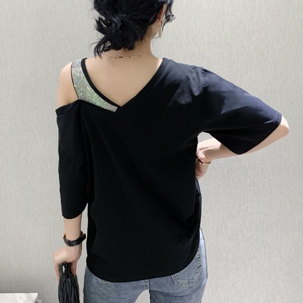 2021 new summer korean clothes loose t-shirt fashion off shoulder diamonds cotton women ropa mujer short sleeve tees t06825 0x6e, White
2021 new summer korean clothes loose t-shirt fashion off shoulder diamonds cotton women ropa mujer short sleeve tees t06825 0x6e, White