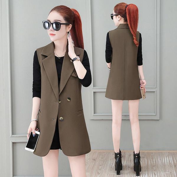 women's vests 2021 women spring elegant plus size vest female double breasted blazer sleeveless waistcoat lady casual solid suit i907, Black;white
women's vests 2021 women spring elegant plus size vest female double breasted blazer sleeveless waistcoat lady casual solid suit i907, Black;white