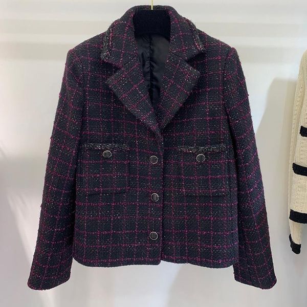 women's jackets 2021 elegant fashion black contrast purple plaid tweed jacket women lapel metal-sequins-button woollen coat lady, Black;brown
women's jackets 2021 elegant fashion black contrast purple plaid tweed jacket women lapel metal-sequins-button woollen coat lady, Black;brown