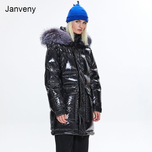 janveny women shiny long glossy down coat winter 90% duck down patent leather jacket luxury big fox fur waterproof female parkas, Black
janveny women shiny long glossy down coat winter 90% duck down patent leather jacket luxury big fox fur waterproof female parkas, Black