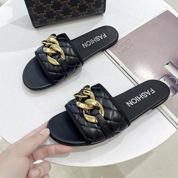 slippers chain women summer open-toed sandals flat non-slip slides ladies beach shoes zapatillas de mujer claquette femme, Black
slippers chain women summer open-toed sandals flat non-slip slides ladies beach shoes zapatillas de mujer claquette femme, Black