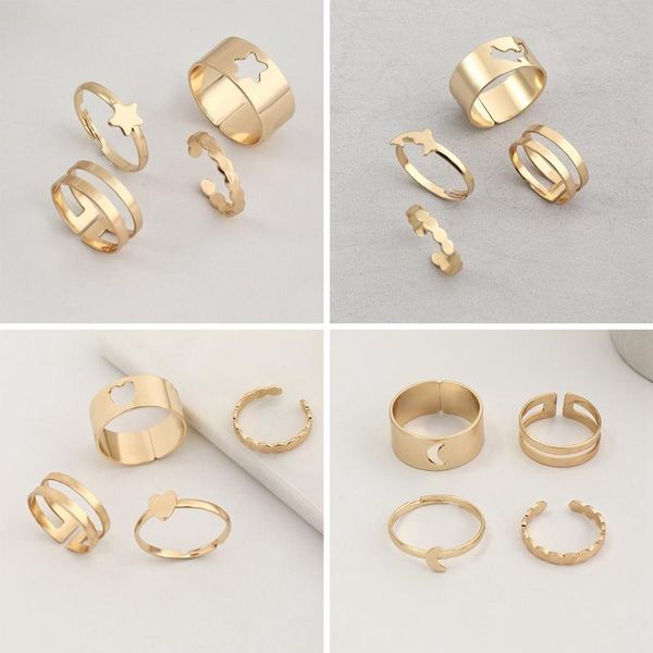 cluster rings 4pcs/set trendy hollow stars moon couple for women elegant hip hop punk opening women's wedding engagement jewelry, Golden;silver
cluster rings 4pcs/set trendy hollow stars moon couple for women elegant hip hop punk opening women's wedding engagement jewelry, Golden;silver