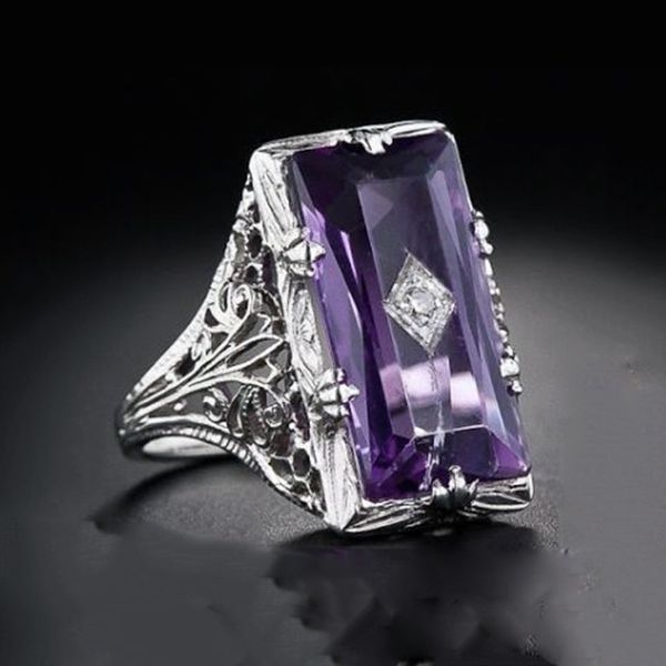 plated beset ring selling sanjie inlaid chamfered rectangular amethyst princess with hollow flower alloy, Silver
plated beset ring selling sanjie inlaid chamfered rectangular amethyst princess with hollow flower alloy, Silver
