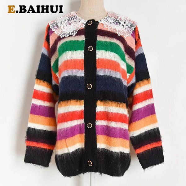 women's sweaters ebaihui mohair rainbow stripe lace cardigan baby collar loose knit sweater women casual long sleeve korean jumper, White;black
women's sweaters ebaihui mohair rainbow stripe lace cardigan baby collar loose knit sweater women casual long sleeve korean jumper, White;black