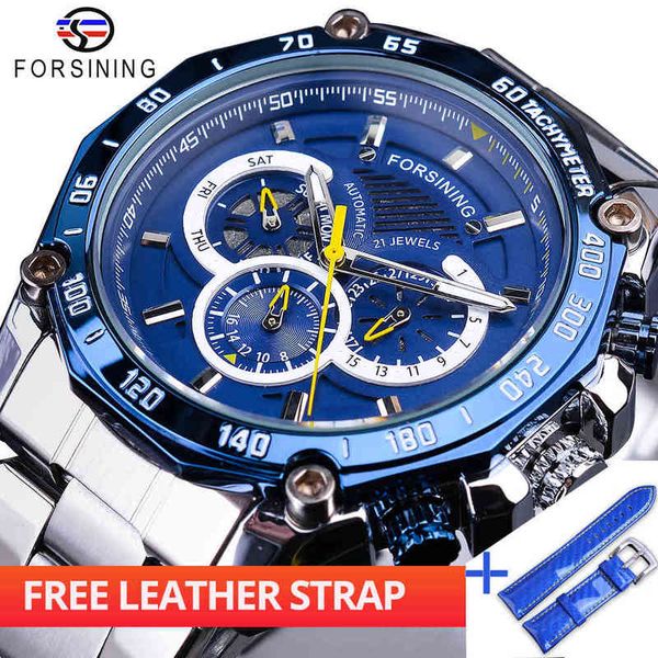 set forsining clock + band combination blue complete calendar 3 sub iron plate sier rv automatic men mechanical clocks, Slivery;brown
set forsining clock + band combination blue complete calendar 3 sub iron plate sier rv automatic men mechanical clocks, Slivery;brown