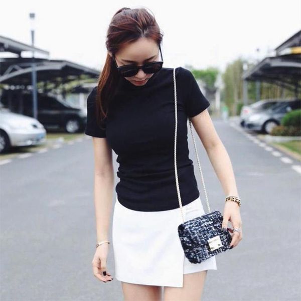 women's t-shirt women mock neck solid casual tee stand collar short sleeve slim summer female cotton, White
women's t-shirt women mock neck solid casual tee stand collar short sleeve slim summer female cotton, White