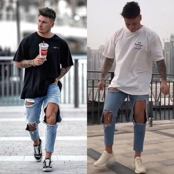 men's pants fashion men ripped holes skinny denim destroyed frayed slim fit trousers, Black
men's pants fashion men ripped holes skinny denim destroyed frayed slim fit trousers, Black