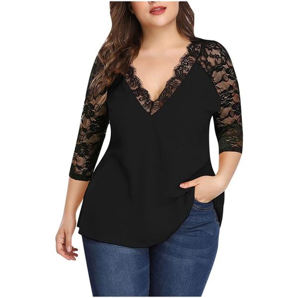 women's blouses & shirts plus size lace blouse 3/4 sleeve v neck loose casual shirt patchwork streetwear blusas chemise femme, White
women's blouses & shirts plus size lace blouse 3/4 sleeve v neck loose casual shirt patchwork streetwear blusas chemise femme, White