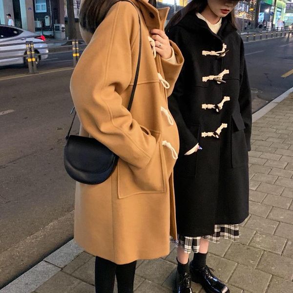 autumn and winter 2021 new hooded ox horn button thick woolen coat medium long woolen coat female small, Black
autumn and winter 2021 new hooded ox horn button thick woolen coat medium long woolen coat female small, Black