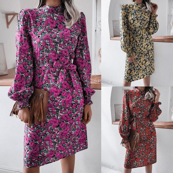 luxury casual drs2021 spring floral stand collar lantern long sleeve chiffon drs, Black;gray
luxury casual drs2021 spring floral stand collar lantern long sleeve chiffon drs, Black;gray