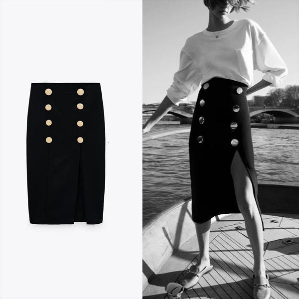 za high waist button women skirts pencil midi summer chic front slit back zip vintage office lady black
za high waist button women skirts pencil midi summer chic front slit back zip vintage office lady black