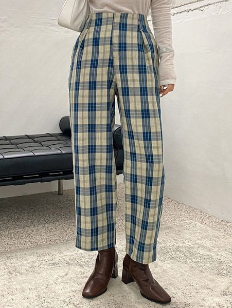 dazy high waist plaid slant pockets pants r5ff#, Black;white
dazy high waist plaid slant pockets pants r5ff#, Black;white