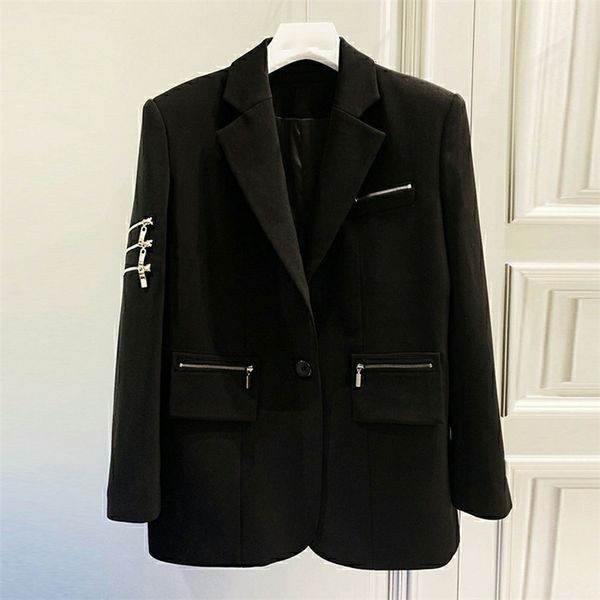 2021 new designers metal zipper blazer spring autumn vintage notched long sleeve black jacket women 1jzf, White;black
2021 new designers metal zipper blazer spring autumn vintage notched long sleeve black jacket women 1jzf, White;black